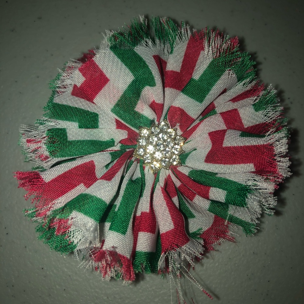 Rhinestone Christmas Shabby Flower Clip